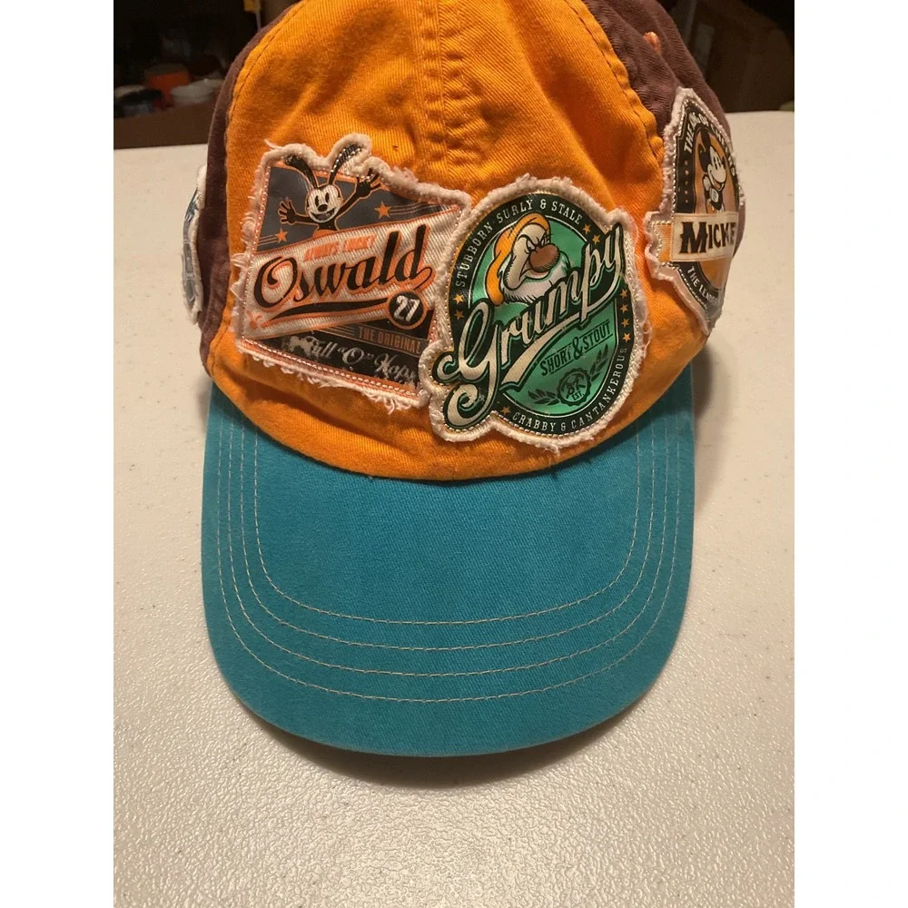 Disney Parks Mickey Oswald Donald Duck Grumpy Patch Hat Adult Multi-Color Cap